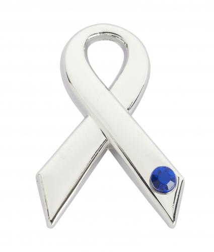 Blue Gem Ribbon Pin Badge, Cancer Research UK
