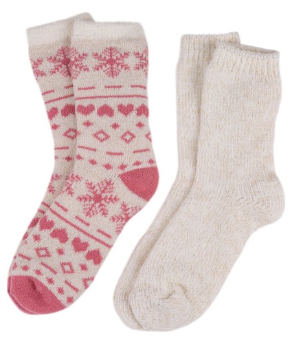 Totes Ladies Sparkling Chenille & Fair Isle Socks Twin Pack - Pink
