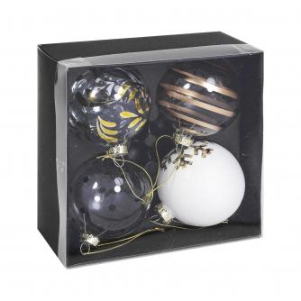 White & Gold Glass Baubles - Set of 4