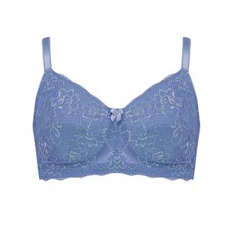 Nicola Jane Florence Pocketed Soft Lace Bra in Petrol Blue