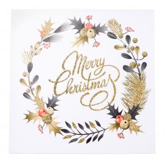 Gold Glitter Festive Wreath Christmas Cards - Pack of 20