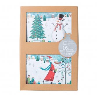 Santa & Snowman Duo Recyclable Christmas Cards - Pack of 16